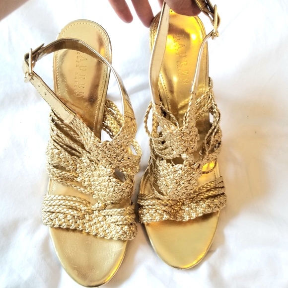 Ralph Lauren gold platform heels - Picture 3 of 5
